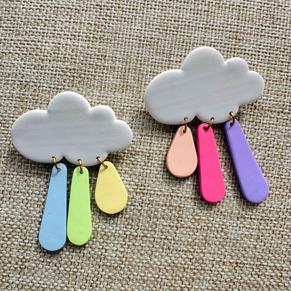 Pastel Raindrop Cloud Earrings – Whimsical & Fun